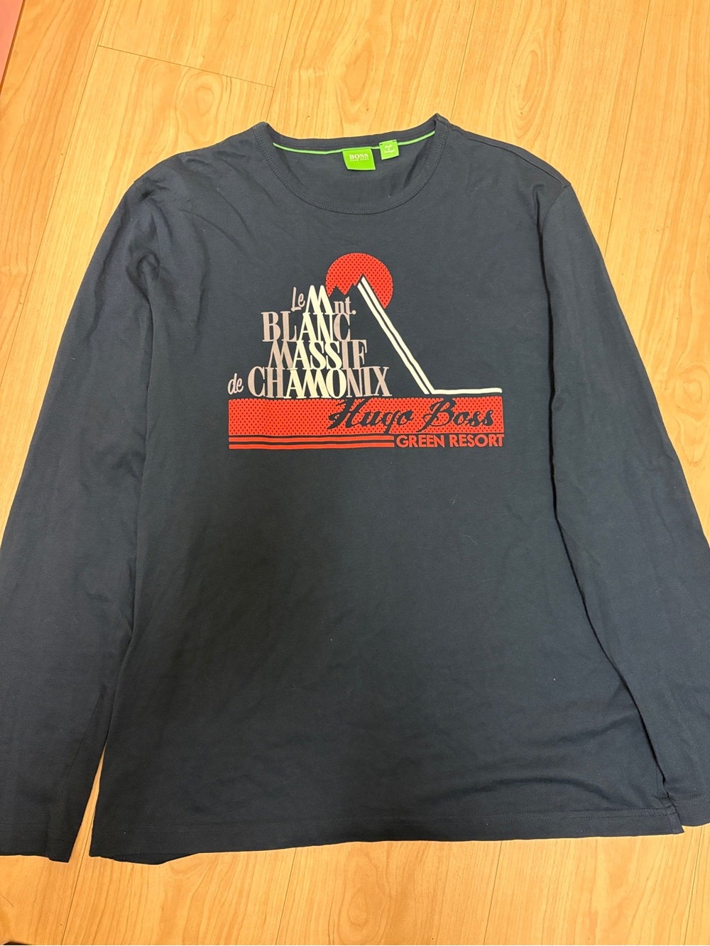 Hugo Boss Navy Long-Sleeve Graphic Tee with Red Accents